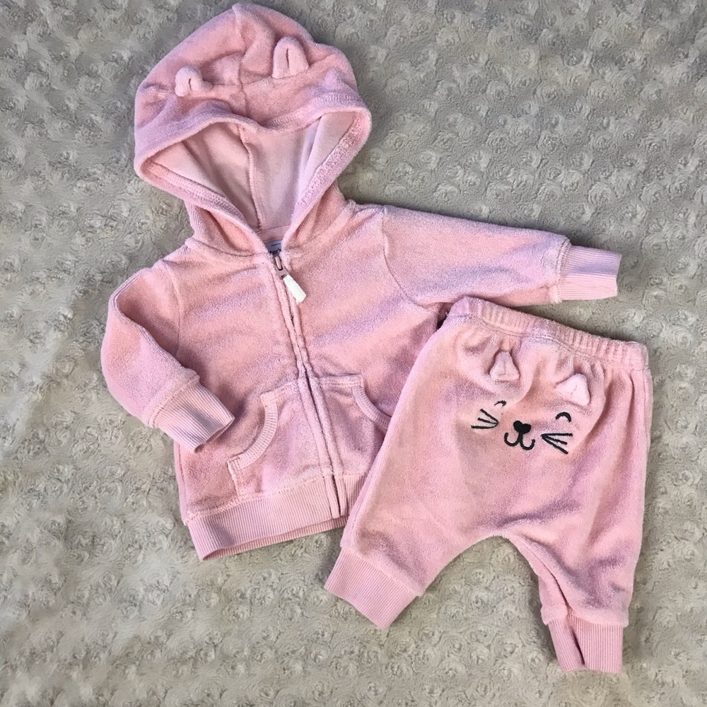 Carter’s Terry Cloth Outfit Jacket Pants Kitty Cat